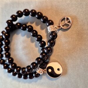 Black Beaded Yin Yang Bracelet Set